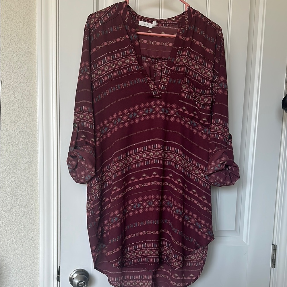 Women's Burgundy Patterned Top